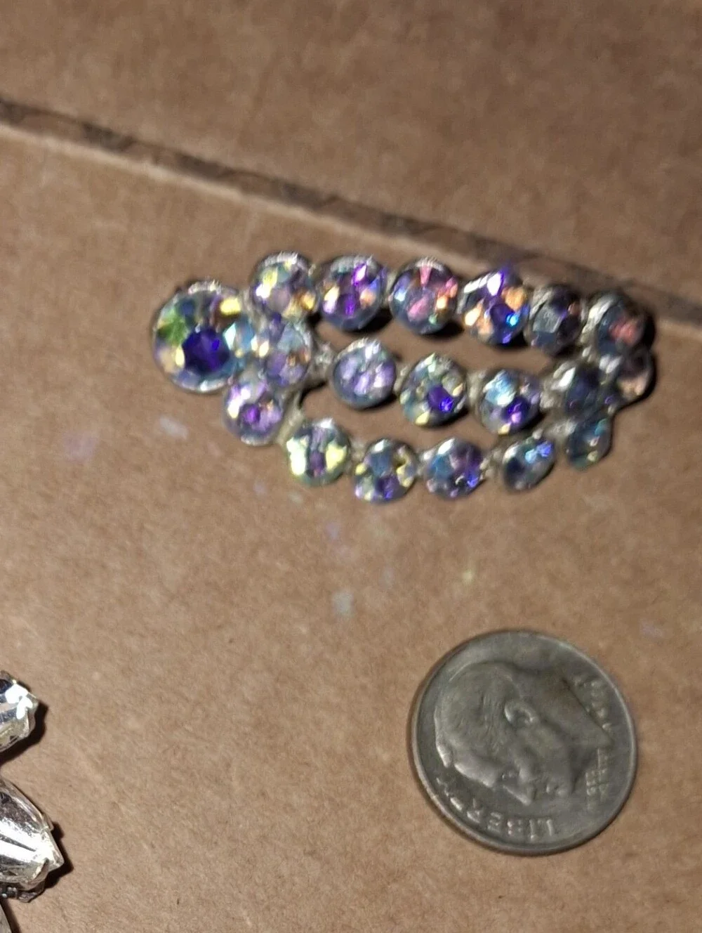 Aurora Borealis Finish Crystal Domed Brooch Iridescent Stunning Pin Unmarked